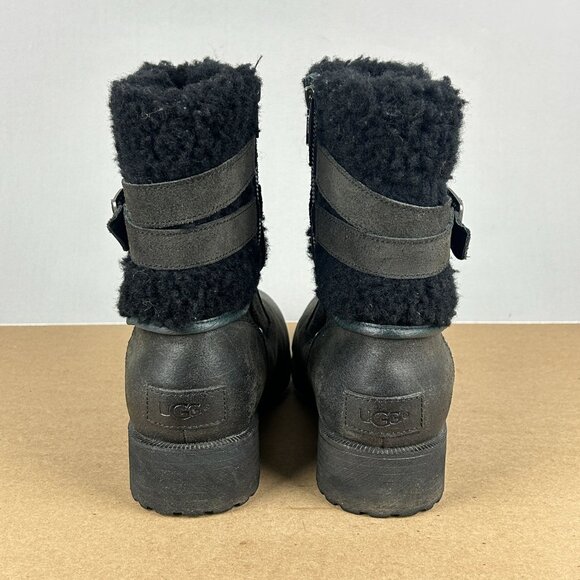 UGG Blayre II Leather Wool Lined Boots Womens 10 Black Side Zip Low Heel - Picture 4 of 9